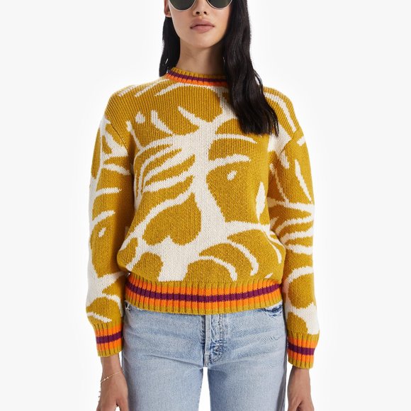 MOTHER The Jumper Wild Palms Sweater Mustard/Cream with Orange/Burgundy Detail